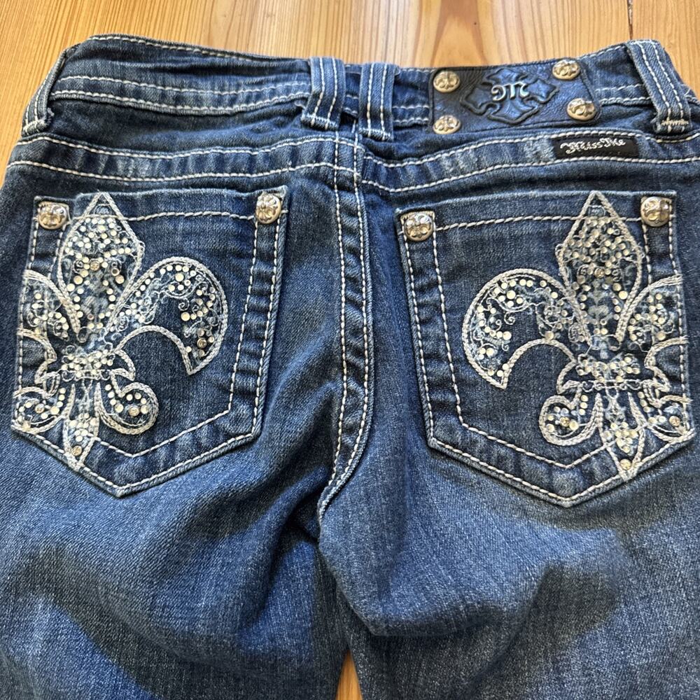 Miss Me Boot Cut‎ Jeans Embellished Rhinestones Y2K Low Rise Size 26 JP5090